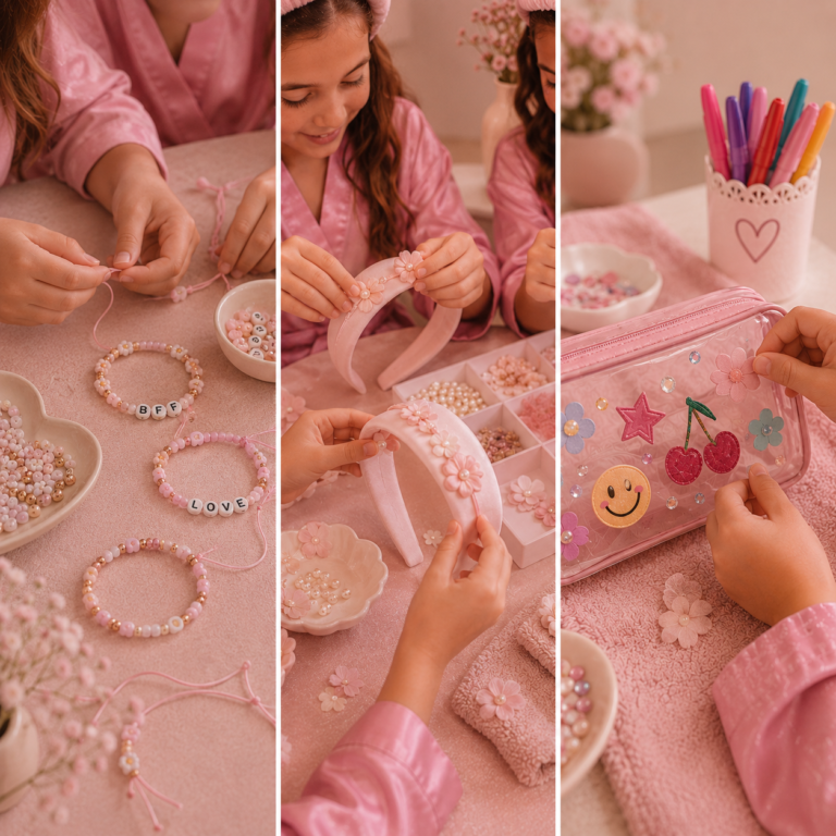 Niñas realizando manualidades y actividades creativas en Glow Land